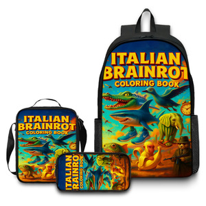 JM Novo Anime Impermeável Brainrot Tung Tung Tung Sahur Conjunto de Mochilas Escolares de 3 Peças para Crianças - Product Image 4