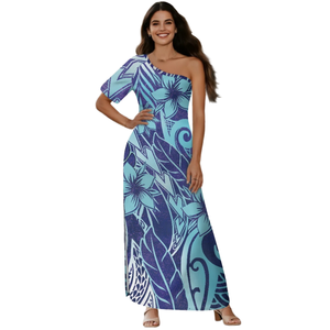 Vestido Largo Maxi <span class=keywords><strong>Hawaiano</strong></span> 7522 con Estampado Tribal Polinesio Azul, sin Tirantes, Sexy, con Abertura, para Cóctel, Fiesta, Estilo <span class=keywords><strong>Tahitiano</strong></span>, ODM - Product Image 1