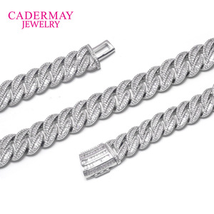 Cadermay Jewelry Cuban Chain Bracelet 15mm S925 Silver Moissanite Inlaid Micro Pave Geometric Design Everyday Wear - Product Image 3