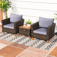 Ensemble de salon de jardin en osier tressé avec table basse de rangement – Vente chaude
