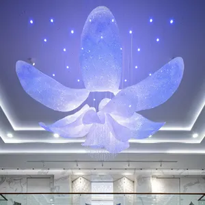Benutzer definierte Hotel Lobby Dekoration Engineering Pendel leuchte Hand gewebte Mesh Blumen beleuchtung Große Kristall Kronleuchter