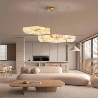 Lustre en albâtre décoratif, anneau halo hexagonal, luminaire suspendu LED pour salon, salle à manger, villa, maison, lampe suspendue