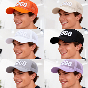 Casquettes de baseball trucker en maille non structurée, 6 panneaux, couleur unie, avec logo personnalisé, pour la course, la pêche et les sports de plein air, vente en gros - Product Image 1