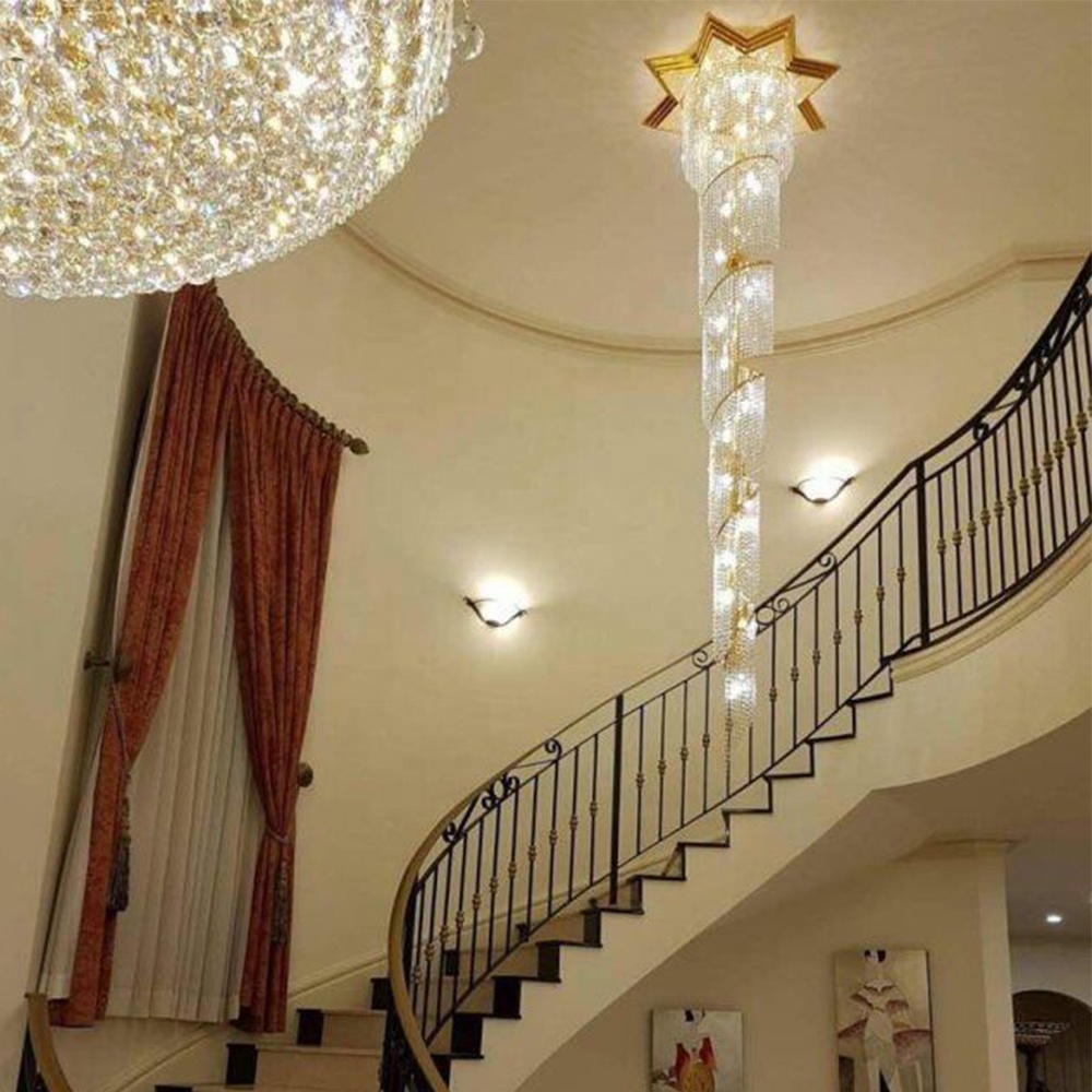 Большая декоративная Заводская спиральная длинная современная роскошная хрустальная люстра для гостиной, подвесной светильник для высоких потолков