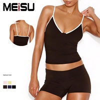 Ensemble de yoga pour femmes, col en V, débardeur de sport color block, short à taille repliable, vêtements de fitness pour la salle de sport