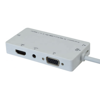 Thunderbolt Port Mini 1080P, Kabel Adaptor Konverter DP 4 Dalam 1 HUB Ke HDMI VGA DVI Audio Micro USB