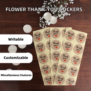 Vintage Flower Shape Adhesive <b>Sticker</b> <b>Pack</b> 100pcs Red Heart Kraft Seal Paper Labels Writable Party Supply Favors Gift Tags Craft - Product Image 2