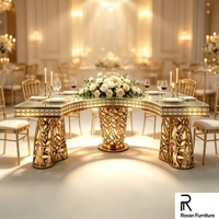 Table élégante en acier inoxydable avec plateau en verre trempé, demi-ronde creuse, pour mariage, banquet, hôtel, restauration, événements