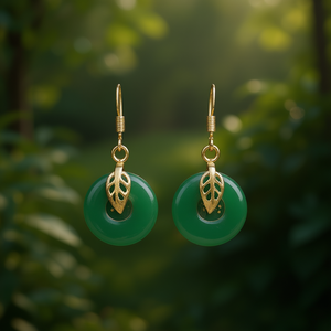 Orecchini pendenti classici con pietra verde e ciondolo a foglia placcato oro per gioielli da donna alla moda - Product Image 2