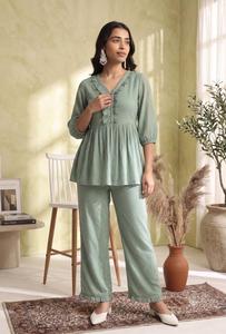 Ensemble Kurti et pantalon deux pièces pour femmes, écologique, respirant, tenue assortie élégante, confortable, vêtements décontractés - Product Image 2