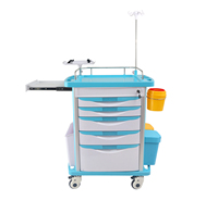 Nouveau design de mobilier hospitalier, chariot d'urgence médical jetable à 5 tiroirs avec verrouillage, capacité de charge de 200 kg, classe I, garantie 1 an