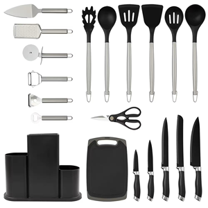 Ensemble d'ustensiles de cuisine en gros, design élégant, nouveau style 2025, noir et vert, outils de cuisine de luxe haut de gamme, ustensiles de cuisson en silicone - Product Image 2