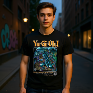 Yu-Gi-Oh! T-shirt per adulti Blue-Eyes White Dragon 25th Anniversary, nera, con licenza ufficiale, vestibilità regolare, manica corta - Product Image 2