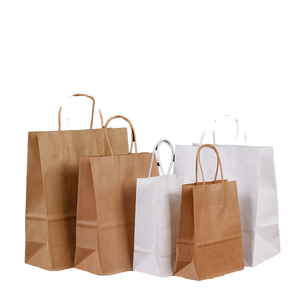 Compras de papel Kraft con mango duradero para supermercados, bolsas de comestibles con asas impresas en flexografía y uso comercial - Product Image 2