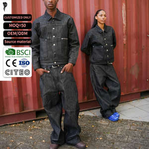 Custom Raw Denim Set Two Piece Jeans Jacket and <b>Pants</b> Selvedge Denim Outfit for Autumn - Product Image 1