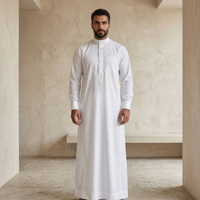 Qamis Saoudien Classique pour Hommes Musulmans – Robe Longue Traditionnelle Islamique à Col Montant pour Mariage, Quotidien et Aïd