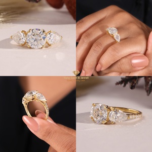 Anillo Elegante Royal Trio con Corte Redondo para Mujer, Diamante CVD Cultivado en Laboratorio de 3.00 Quilates, Oro Sólido de 14K, Certificado IGI, Color E, Claridad VVS2 - Product Image 5