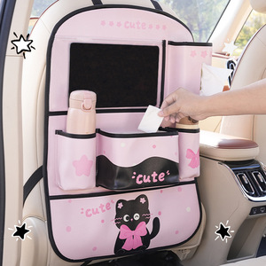 Organisateur de dossier de siège de voiture, sac de rangement multi-poches avec motif de chat rose pour l'organisation de l'intérieur de la voiture - Product Image 3