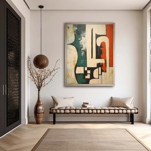 Toile d'art abstraite de luxe grand format, nature morte, vert beige, Wabi-Sabi, faite à la main, acrylique, décoration intérieure - Product Image 2