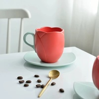 Ensemble de tasses à café en forme de bourgeon de fleur, style nordique, en céramique, expresso, lait, soucoupe, rétro, exquis, vente directe d'usine