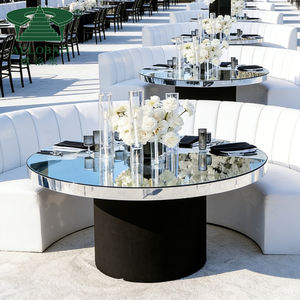 Table de mariage de luxe en acier inoxydable avec plateau en verre miroir pour événements - Product Image 1
