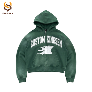 เสื้อฮู้ดดี้ผ้าเฟรนช์เทอร์รี่พิมพ์ลาย DTG แบบซิป หนานุ่ม ทรงโอเวอร์ไซส์ ล้างสีแบบแอซิดวอช ผลิตตามสั่งสำหรับผู้ชาย - Product Image 6