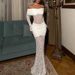 Vestido Largo Sexy de Moda 2026 para Mujer, con Hombros Descubiertos, Encaje y Parches, Vestido Elegante para Fiesta de Noche - Product Image 2