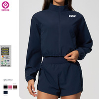 Veste courte de sport coupe-vent à col montant pour femme, personnalisable avec logo, séchage rapide, idéale pour le yoga, avec fermeture éclair – Vente en gros