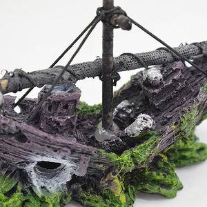 Decoración de Resina con Forma de Barco Pirata, Escondite para Acuarios y Reptiles, <span class=keywords><strong>Miniatura</strong></span> de Barco con Red para Decoración de Peceras - Product Image 4