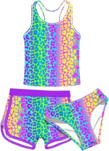 Maillots de bain pour filles, ensemble de bikinis pour enfants, impression de logo personnalisé, maillot de bain <span class=keywords><strong>tankini</strong></span> pour filles, nouveau design, robe de bain mignonne pour enfants, ensemble 3 pièces - Product Image 5