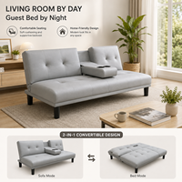 Modernes Luxus-Schlafsofa Graues Leder Mehrere Positionen Getränkehalter 2-in-1 Platzsparende Wohnmöbel