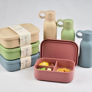 Portable 3 Compartment Bpa Free Silicone Bento <b>Lunch</b> Box Kids Water Bottle <b>Set</b> Leakproof Lid Microwavable Eco-Friendly School - Product Image 4