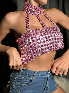 King Mcgreen Star Halter Débardeur Glitter Diamants <span class=keywords><strong>Bustier</strong></span> Magnifique Dos Nu Métal Sequin Crop Top Club Vest Festival Outfits - Product Image 3