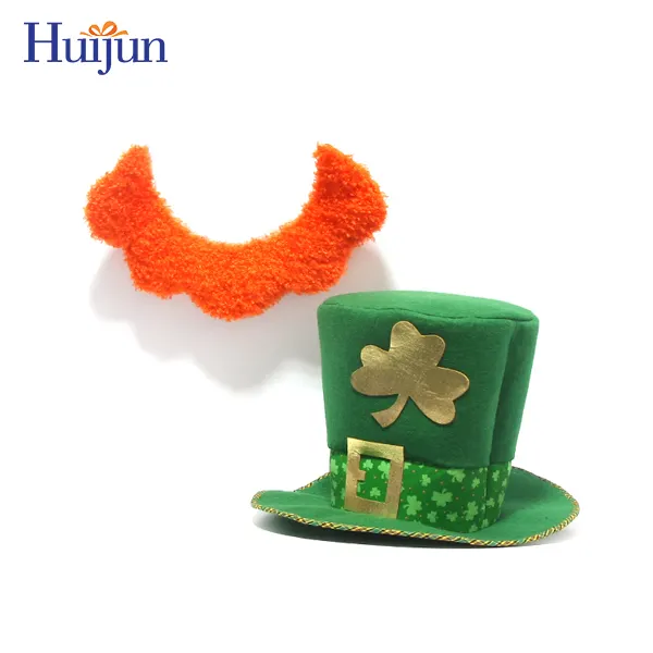 9 inç fantezi st Patricks günü yonca kostüm Shamrock yeşil üst giyim şapka bıyık sakal cüce şapka yetişkin şapka