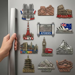 Imán de nevera metálico personalizado al por mayor, Roma, París, Londres, Tokio, recuerdo 3D de aleación de zinc para tienda de regalos de turismo global, a granel - Product Image 1