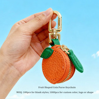 Porte-clés personnalisé en forme de mini-fruits pêche et fraise, porte-monnaie en cuir PU, breloques, porte-clés kawaii coréen, porte-clés vierges