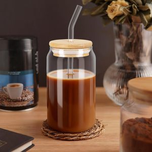 Vasos de Cerveza de 16oz y 18oz, Vasos para Café Helado, Vasos de Vidrio con Forma de Lata, Frascos, Botellas, Vasos con Tapa de Bambú y Pajita de Vidrio - Product Image 2