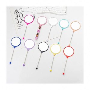 Diy Beaded Handheld for Women - Portable Round <b>Compact</b> Makeup <b>Mirror</b> With Handle, Perfect Promotional Gift - Product Image 1