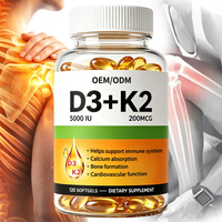 Capsules de vitamine D3 K2 en gélules molles OEM, favorisent l'absorption du calcium, la santé osseuse, immunitaire et cardiovasculaire, complément alimentaire pour le bien-être nutritionnel