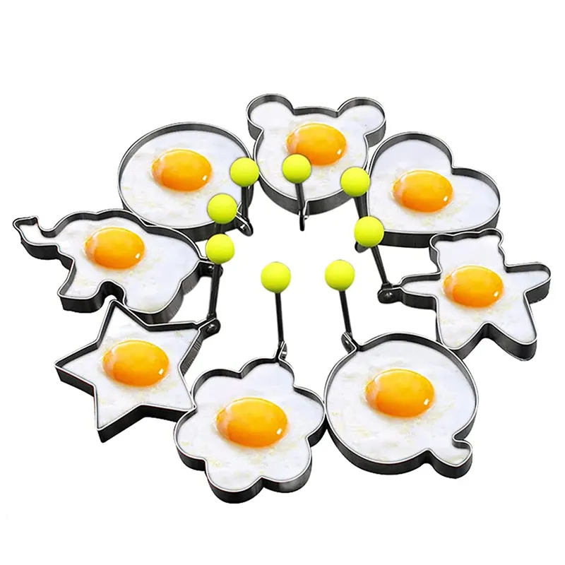 Hot sale 8pcs Fried egg rings Pancake mold Maker with Handle for Kids Stainless Steel Egg Form for Frying Cooking