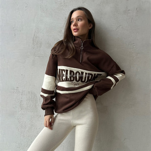 <span class=keywords><strong>Felpa</strong></span> Personalizzata con <span class=keywords><strong>Zip</strong></span> a 1/4 e Collo Alto, <span class=keywords><strong>Felpa</strong></span> con <span class=keywords><strong>Zip</strong></span> e Inserti a Contrasto <span class=keywords><strong>Oversize</strong></span> con Ricamo a Spugna da Donna Senza Cappuccio - Product Image 6