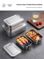 Boîte à lunch carrée double couche en acier inoxydable 304, compartimentée, avec fermeture à clip, design moderne et minimaliste, grande capacité, pour l'export.