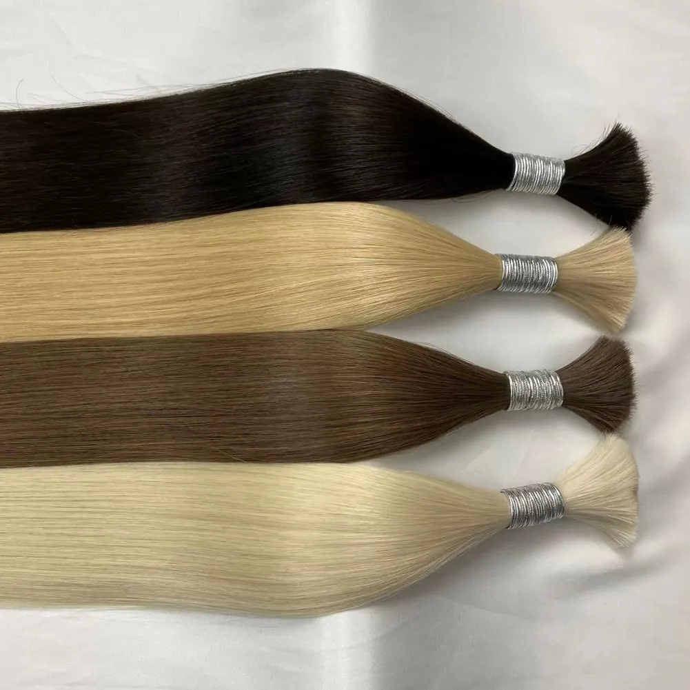 Extensions de cheveux russes à cuticules alignées, vendeur Cabello humain blanc platine blond 613 brut Double étiré cheveux vierges en vrac