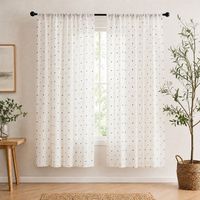 COSENNATUR Rideau Voilage Jacquard en Fil Bonbon 1 Pièce 100% Polyester 110gsm Noir Gris à Pois avec Passe-Tringle pour Salon Vente en Gros