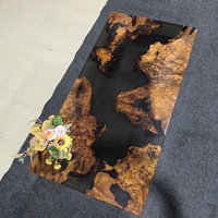 Table de salle à manger en bois massif résine transparente noire pour artisanat