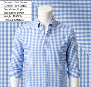 Tessuto di Alta Qualità Pronto per la Consegna, OEM, Cotone Tinto in Filo ad Alta Densità, Popeline 60S, Gingham Blu, Tessuto Setoso per Camicie da <span class=keywords><strong>Uomo</strong></span> e Donna - Product Image 4