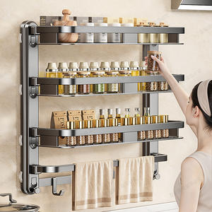Étagère de rangement murale pour cuisine avec crochets, organisateur d'épices sans perçage, forme rectangulaire pour usage domestique - Product Image 3