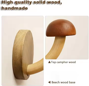 Crochet champignon en bois massif pour chambre familiale Pâte à suspendre murale exquise unique et perceuse pour la décoration - Product Image 3
