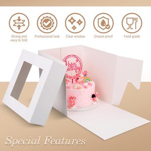 Cakebon可回收纸板蛋糕盒，带板-<span class=keywords><strong>8</strong></span>英寸圆桶白色 (1包)-生日婚礼派对的盒子窗口 - Product Image 4