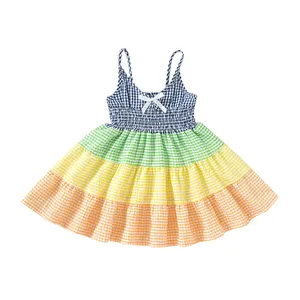 Оптовая продажа, индивидуальное платье принцессы для маленьких девочек, летнее яркое платье с открытыми плечами и подтяжками, повседневное крутое платье для маленьких девочек